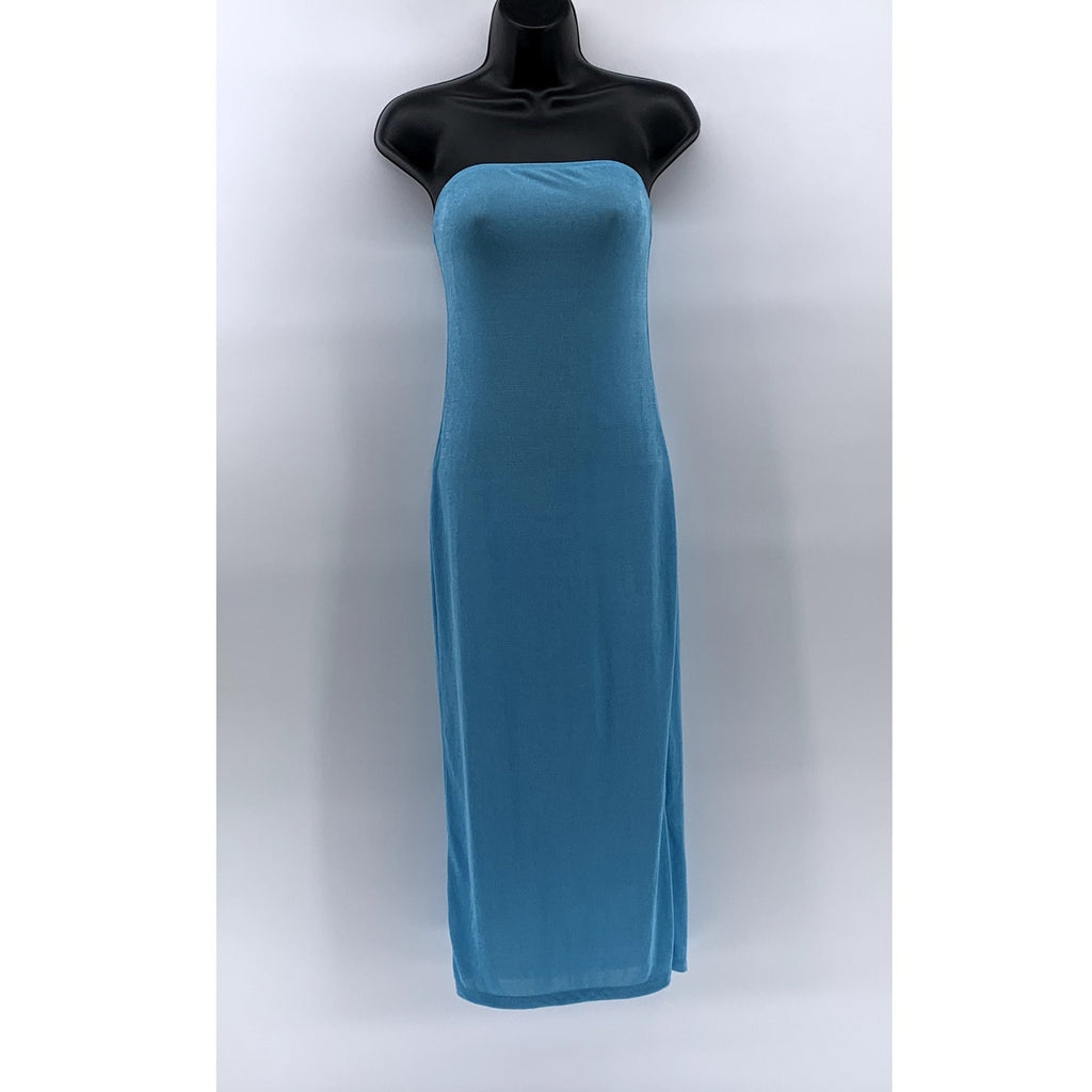 SHEIN Women's Light Blue Strapless Midi Straight Lightweight Dress SZ 4