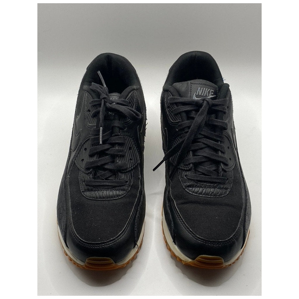 NIKE Women's Black Air Max 90 Premium Lace-Up Round Toe Platform Sneakers SZ 9.5