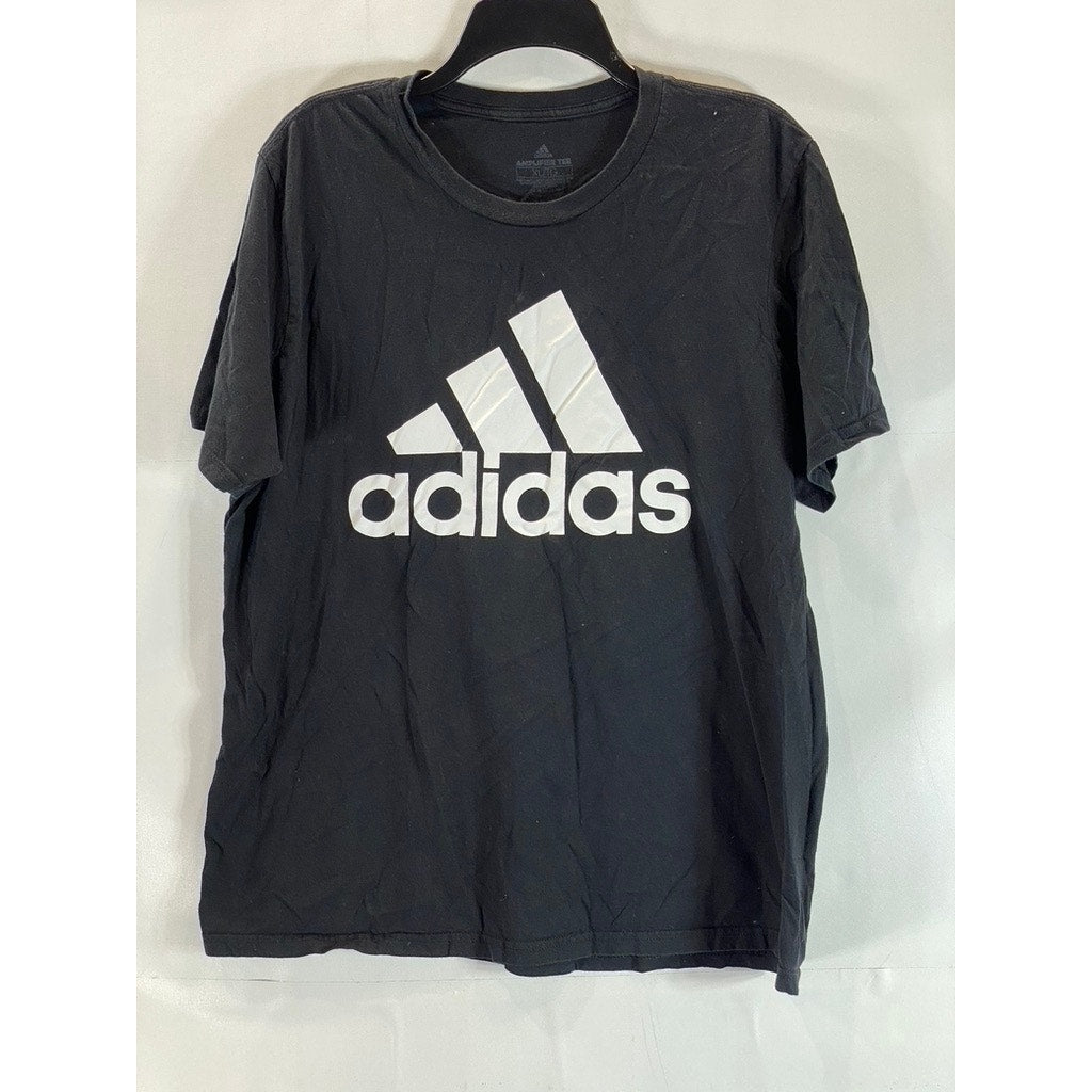 ADIDAS Men's Black/White Amplifier Large Logo Crewneck Short Sleeve T-Shirt SZXL