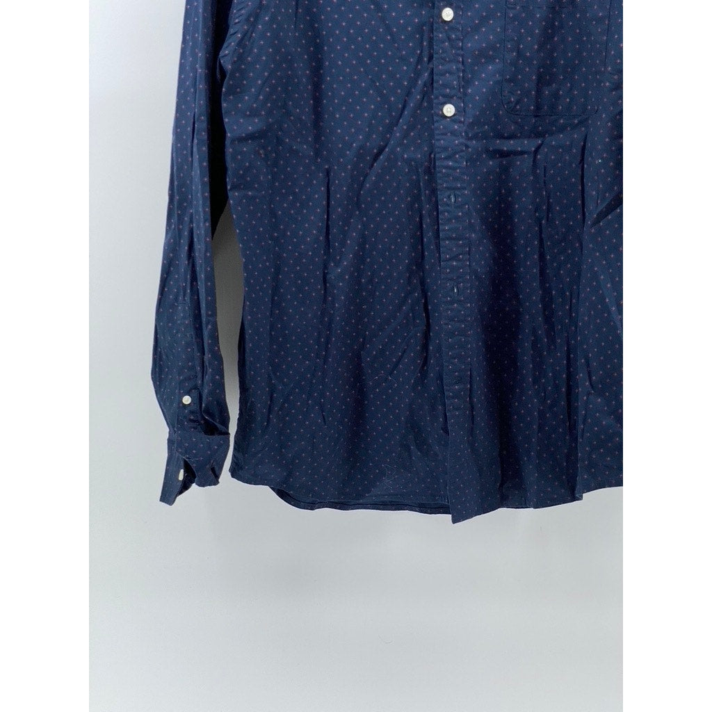 ST. JOHN'S BAY Men's Navy Printed Classic-Fit Button-Up Long Sleeve Shirt SZ L