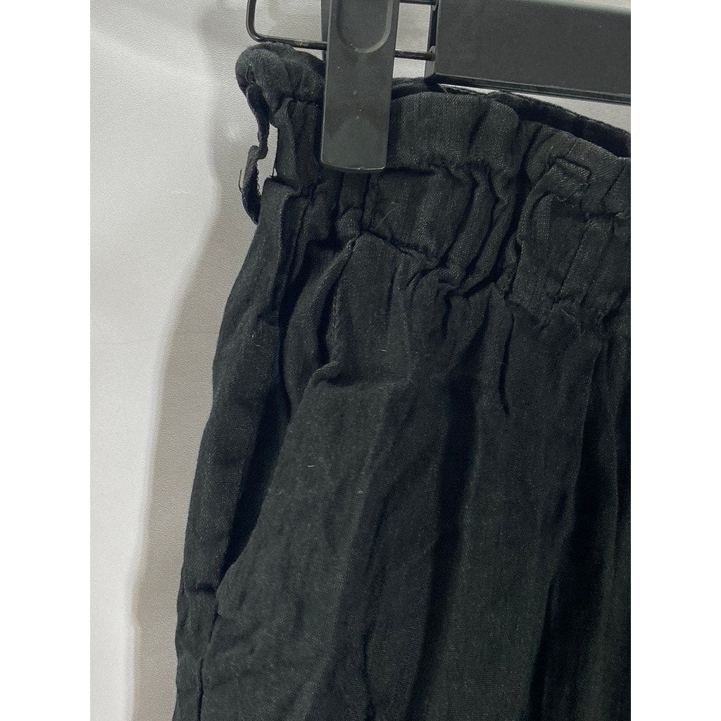 PINKYOTTO Women’s Black Solid Ruffle Waist Pull-On Jogger Pant SZ S