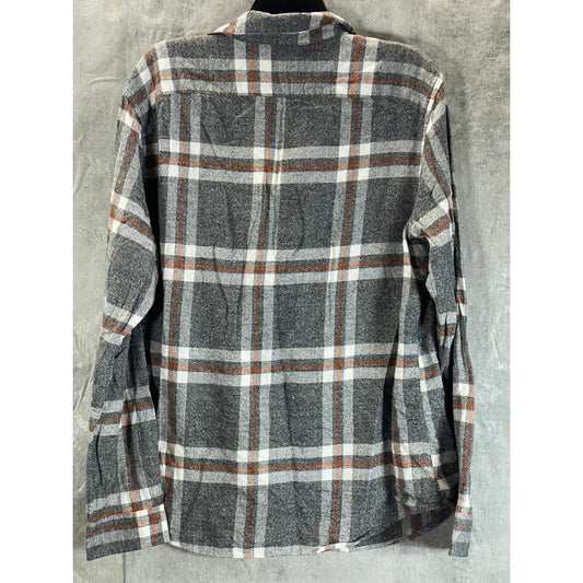 GOODFELLOW & CO Men's Grey/Orange Standard Fit Button-Up Flannel Shirt SZ L