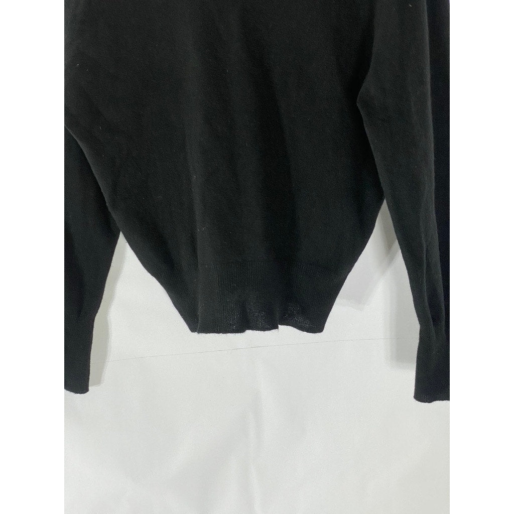 UNBRANDED Women's Black Quarter-Zip Long Sleeve Knit Cropped Sweater SZ S