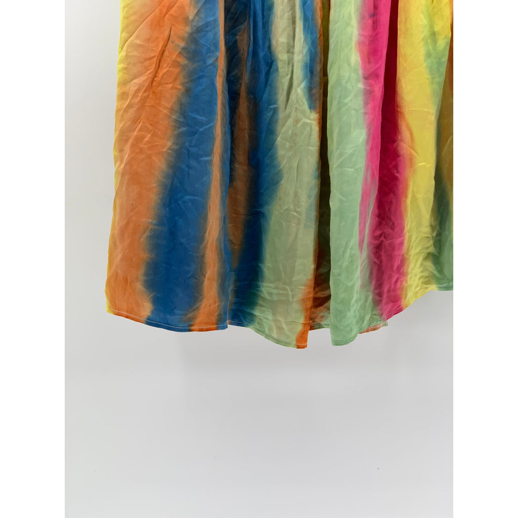 UNBRANDED Women's Plus Multicolor Pleated Lightweight A-Line Midi Skirt SZ 1X