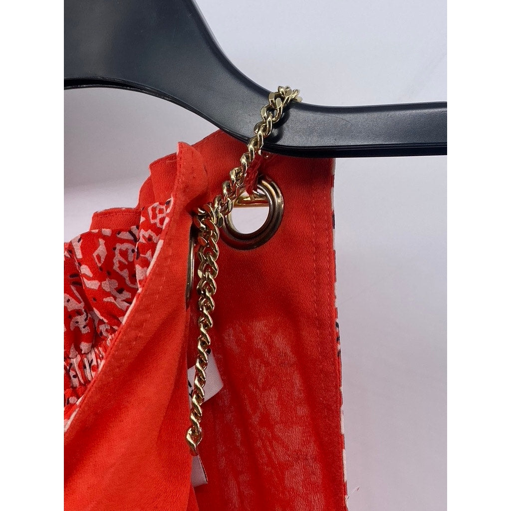 DEREK LAM 10 CROSBY Women's Orange Floral Layered Sleeveless Halter Dress SZ 0