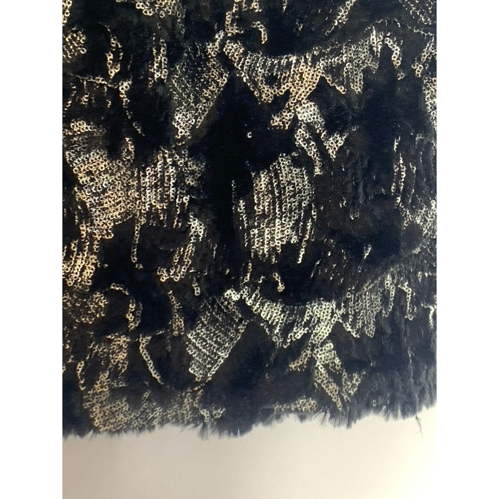 ZARA W&B Women's Black/Silver Sequin Embellished Pull-On Mini Skirt SZ S