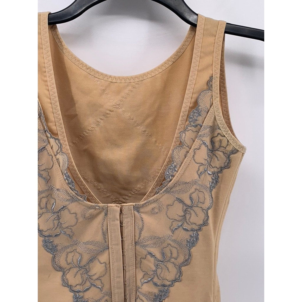 UNBRANDED Women's Beige-Blue Lace Corset Shapewear Top SZ L
