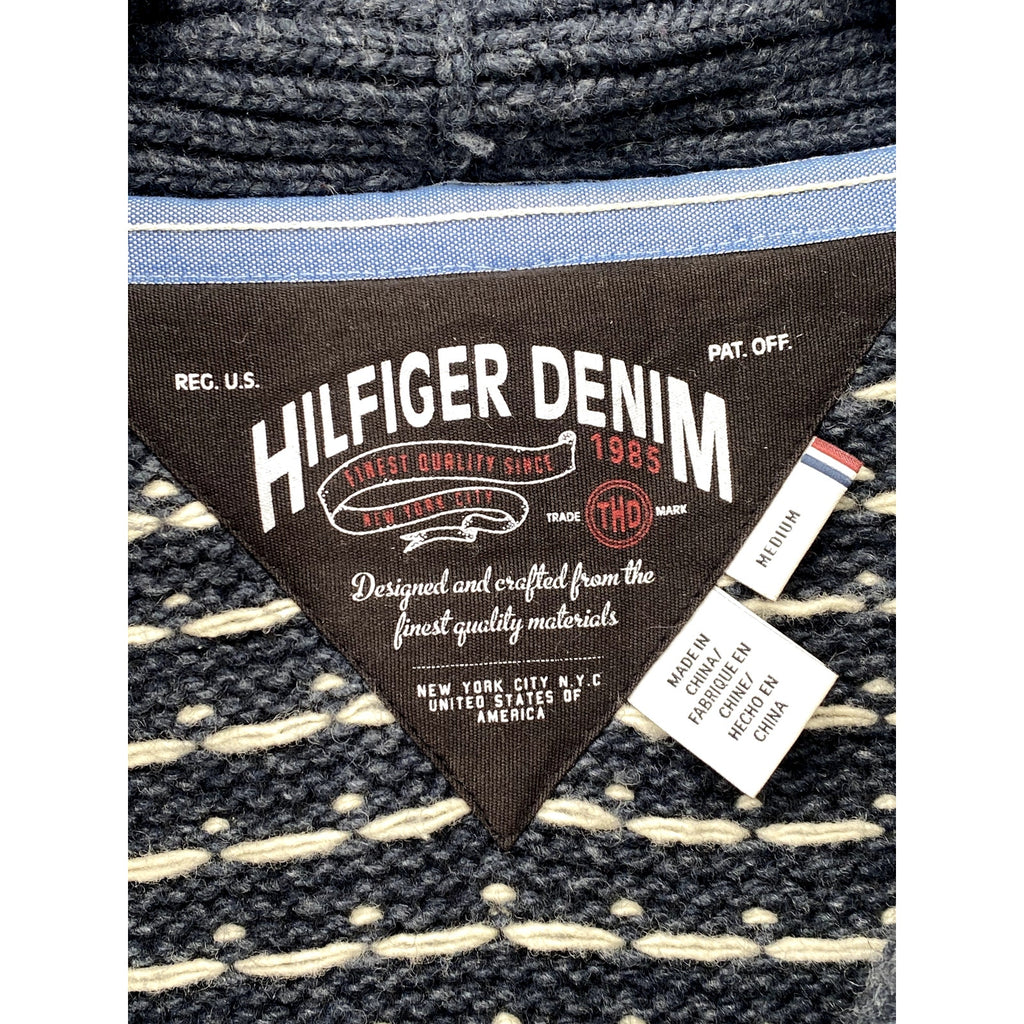 HILFIGER DENIM Men's Navy Fair Isle Knit Shawl Collar Button-Up Cardigan SZ M