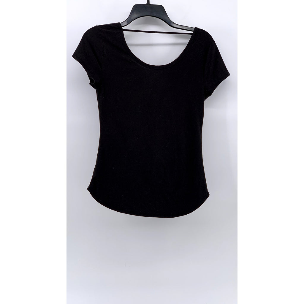 NO BOUNDARIES Women's Black Solid Scoop-Neck Short Sleeve Soft Knit Top SZ M