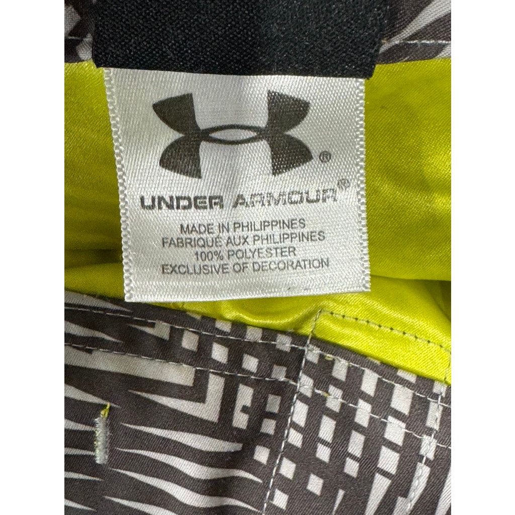 UNDER ARMOUR Men's Yellow Green Print Drawstring Board Shorts SZ 40