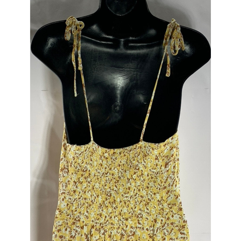 ABERCROMBIE & FITCH Women's Yellow Floral V-Neck Tie-Strap Midi Dress SZ M