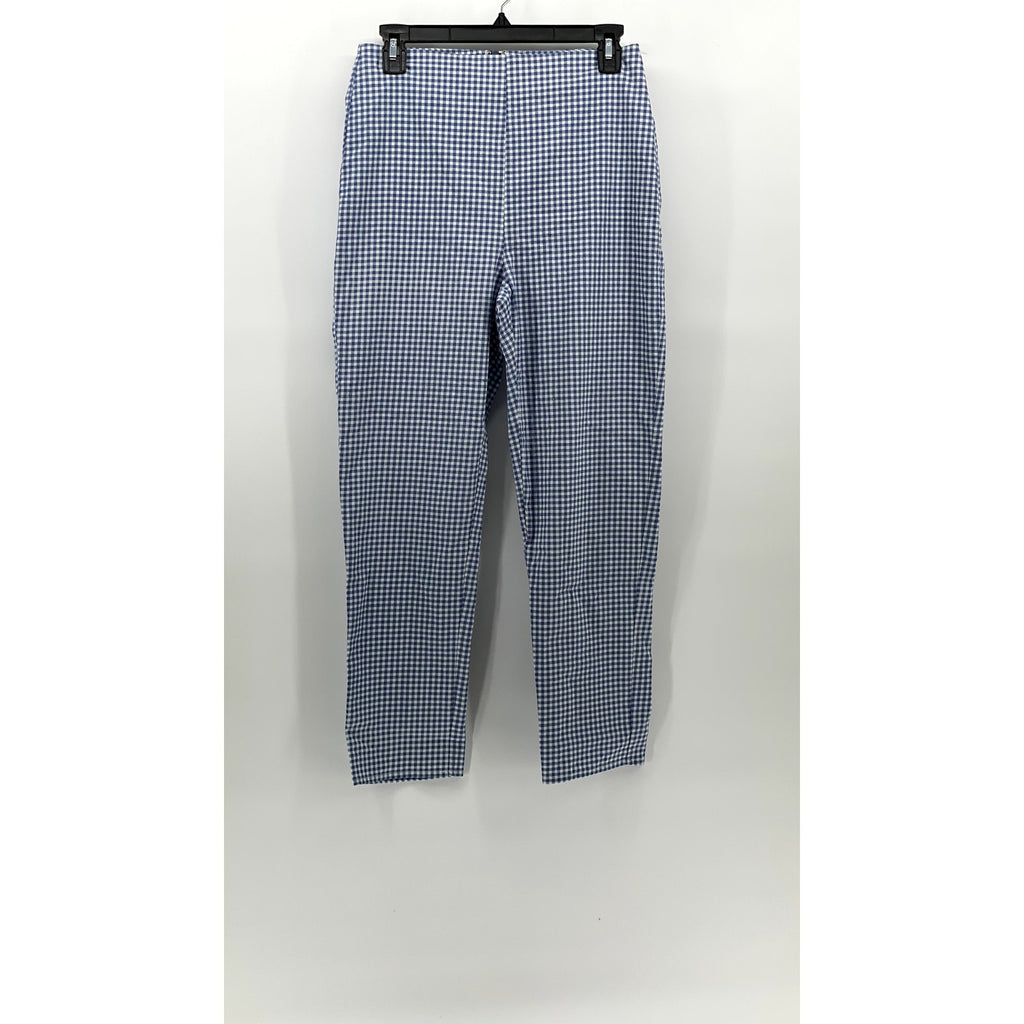 LULUS Women's Blue-White Gingham High-Rise Straight Leg Casual Pants SZ M