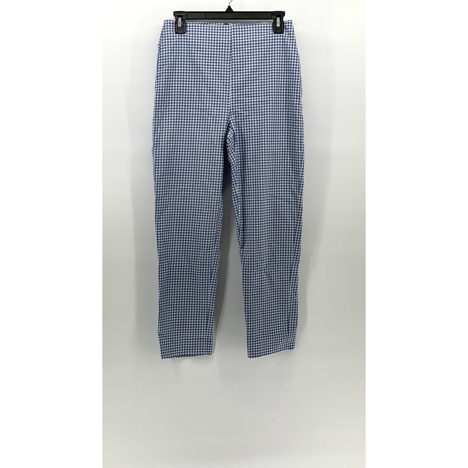LULUS Women's Blue-White Gingham High-Rise Straight Leg Casual Pants SZ M
