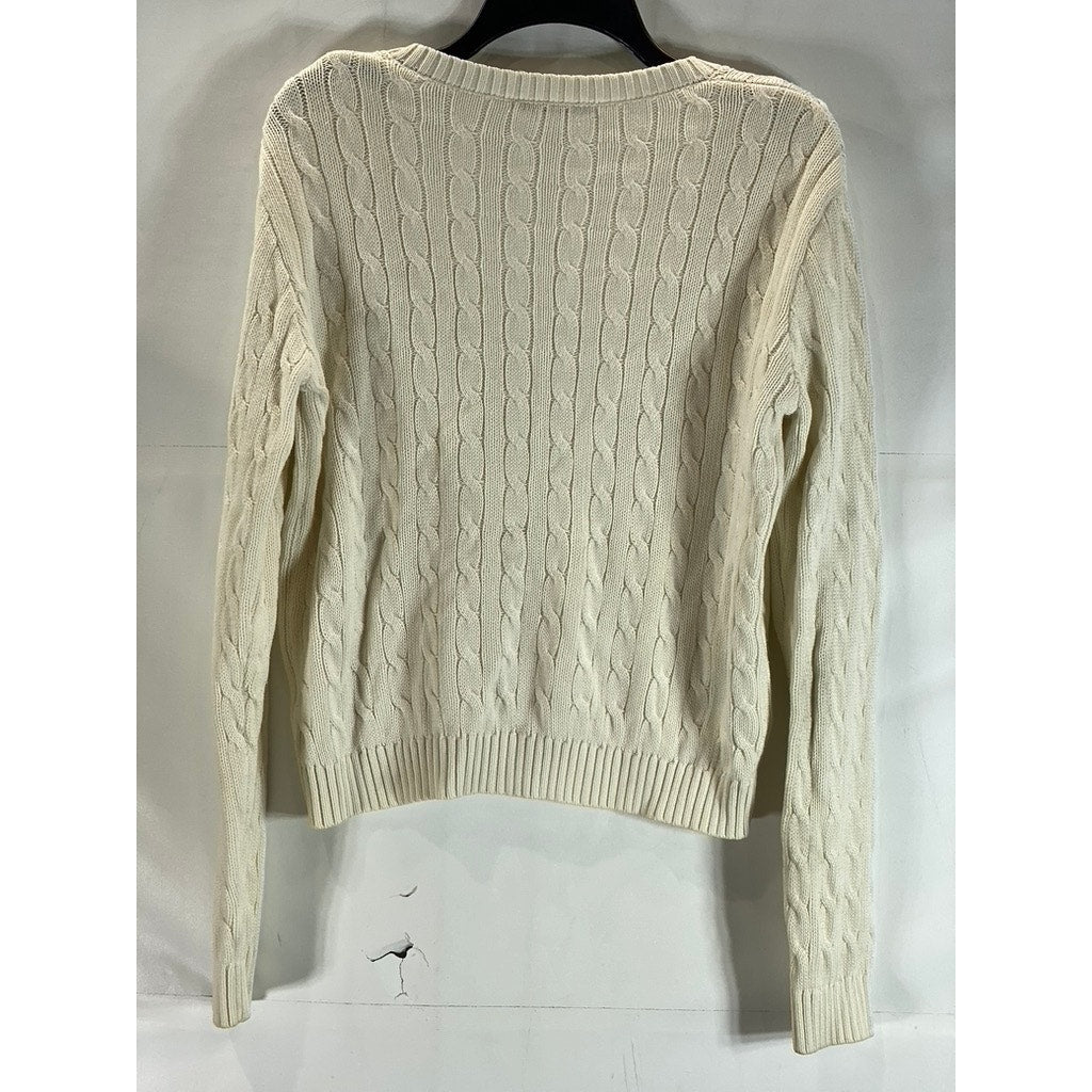 BRANDY MELVILLE Women's Beige V-Neck Cotton-Blend Cable Knit Sweater SZ OS