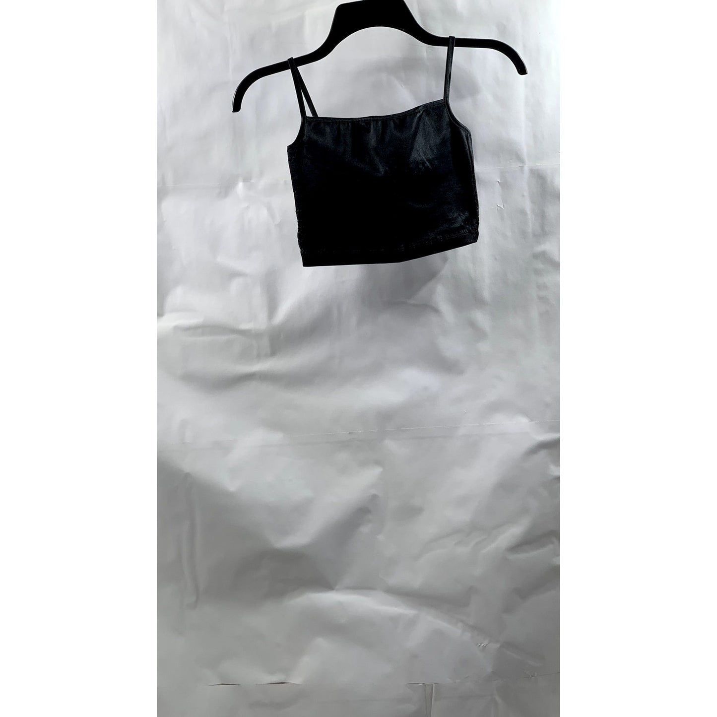 AMERICAN APPAREL Women's Black Solid Fitted Spaghetti Strap Crop Top SZ XS