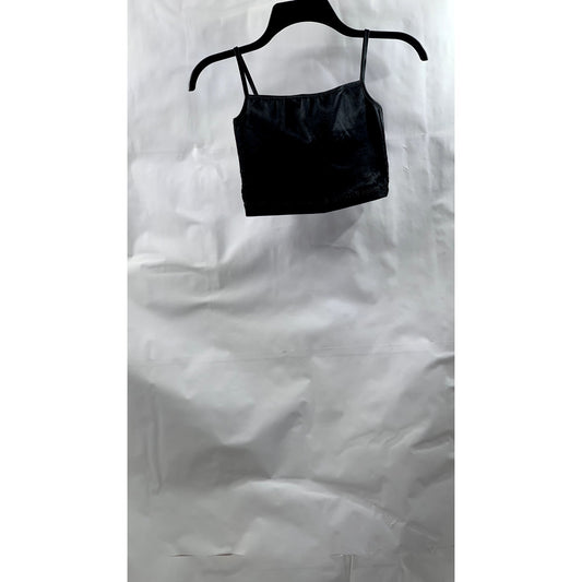 AMERICAN APPAREL Women's Black Solid Fitted Spaghetti Strap Crop Top SZ XS