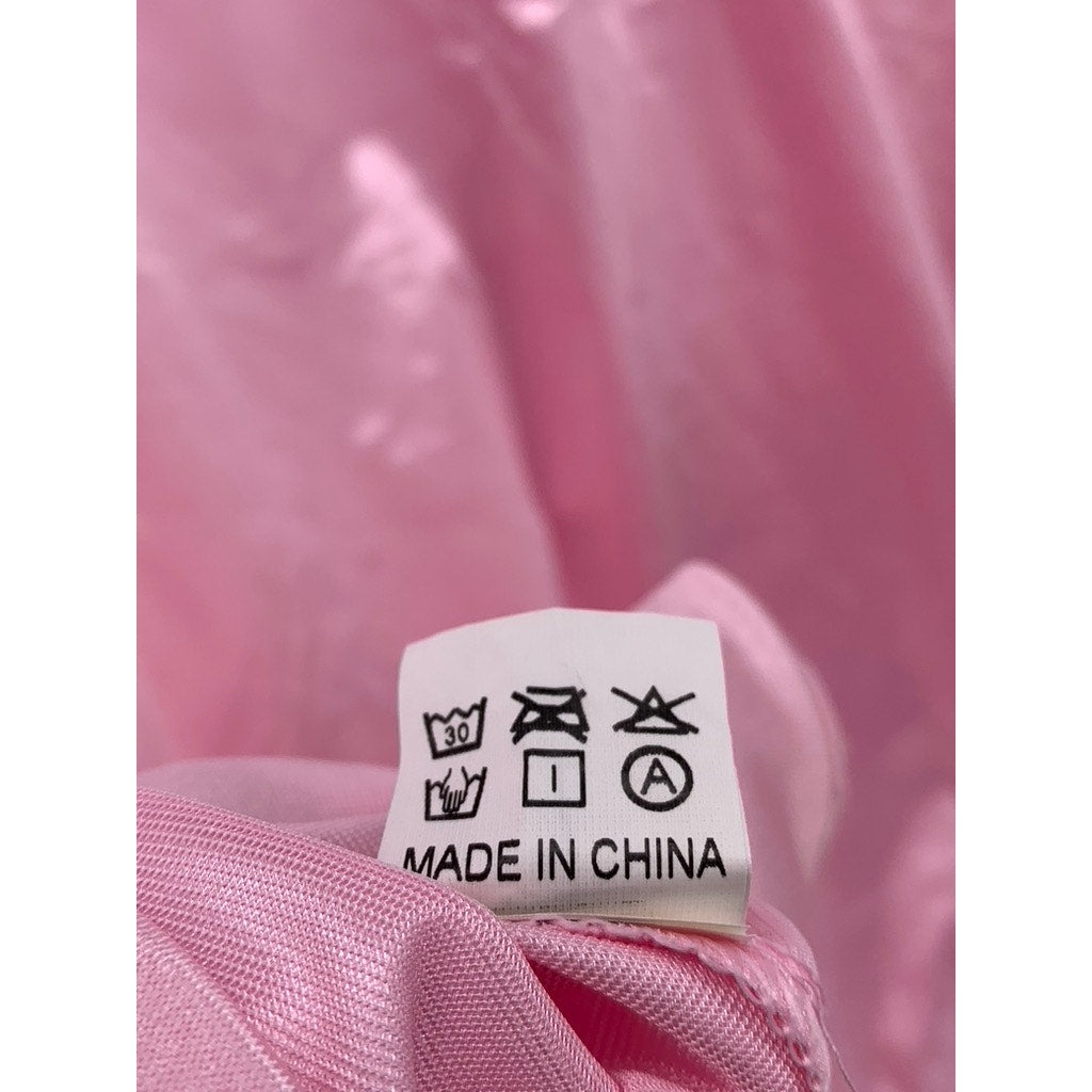 UNBRANDED Women's Light Pink Satin Collarless Script Logo Zip-Up Jacket SZ 3XL