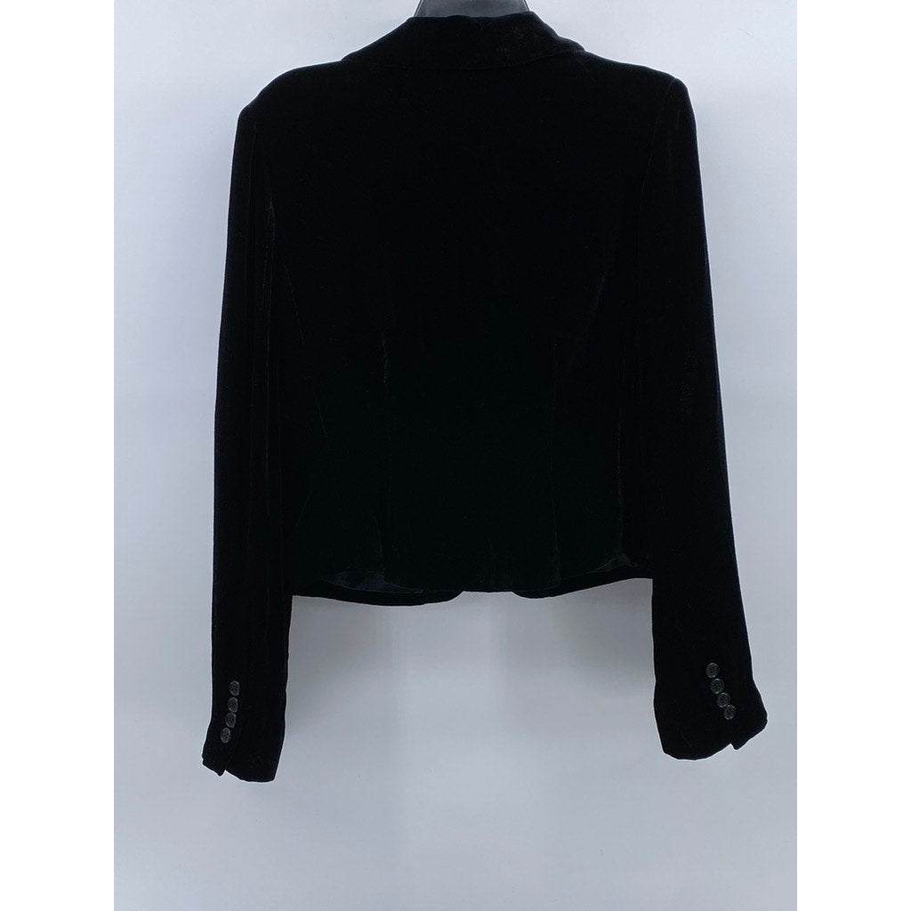 BCBGMAXAZRIA Women's Black Velour Single-Button Long Sleeve Blazer SZ L