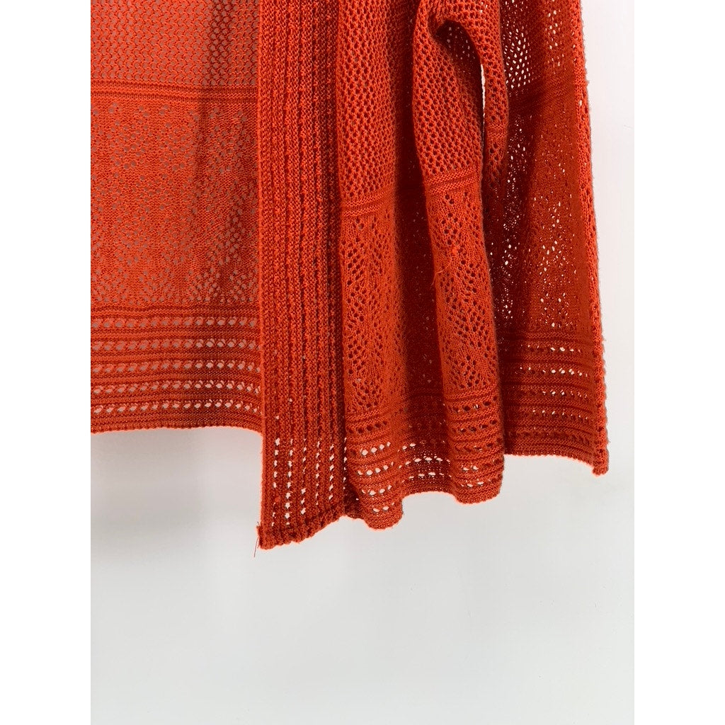 SWEATER WORKS Women's Orange Crochet Knit Open-Front Cardigan SZ XL