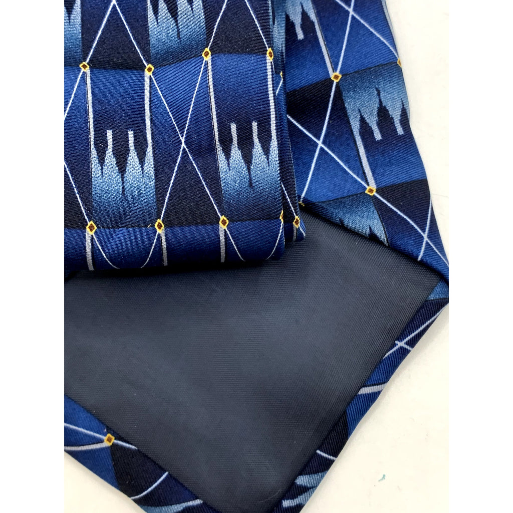 EAGLE NECKWEAR Men's Navy Blue Castle Design Abstract Regular Tie
