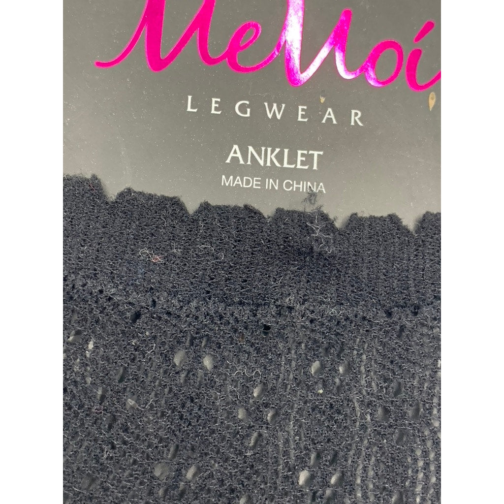 MEMOI Women's Black Ditsy Floral Pinch Scalloped Cuff Ankle Socks SZ OS