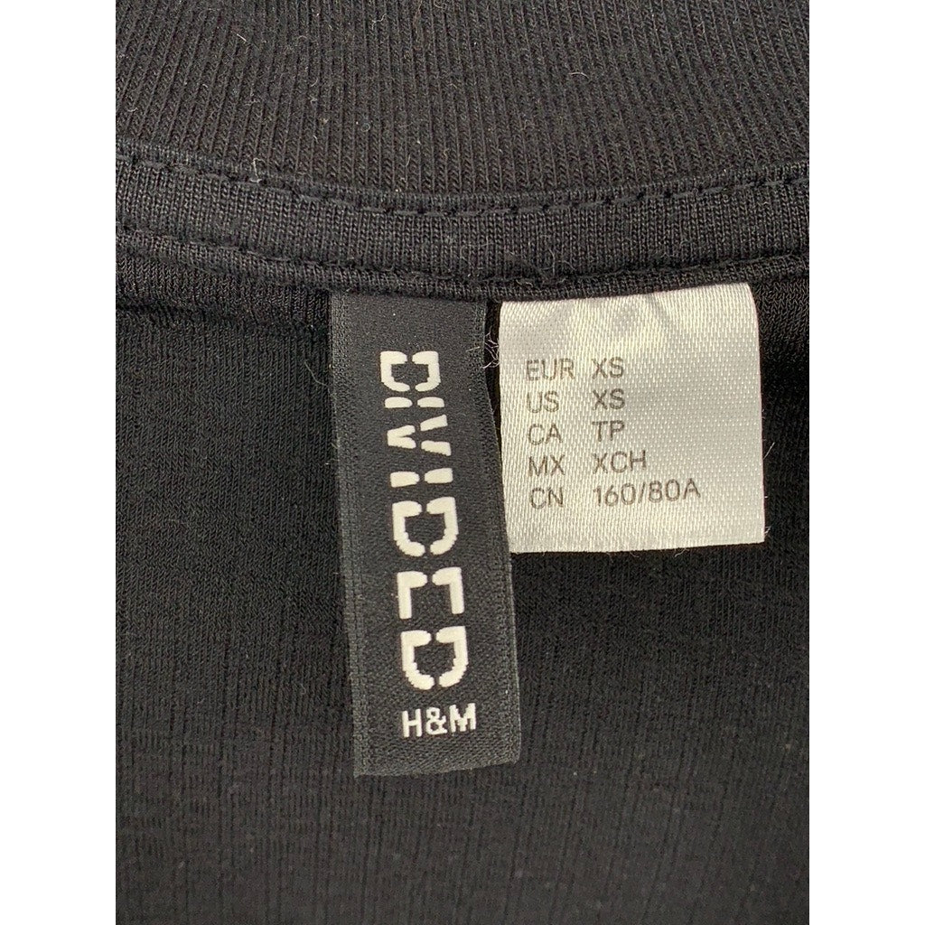 DIVIDED By H&M Women's Black Ribbed Split-Neck Long Sleeve Cropped Polo Top SZXS