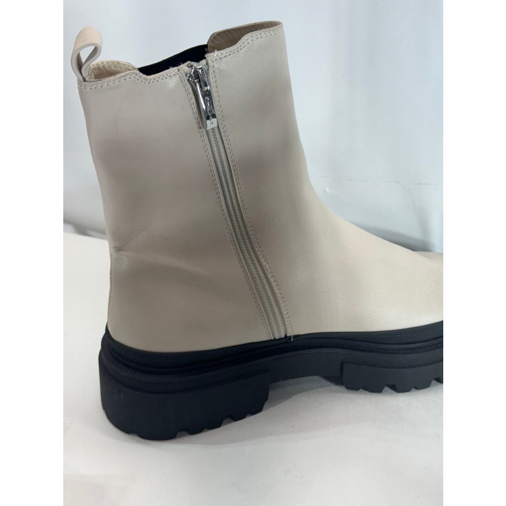 STEVEN NEW YORK Women's Bone Faux Leather Armond Side-Zip Chelsea Boots SZ 8