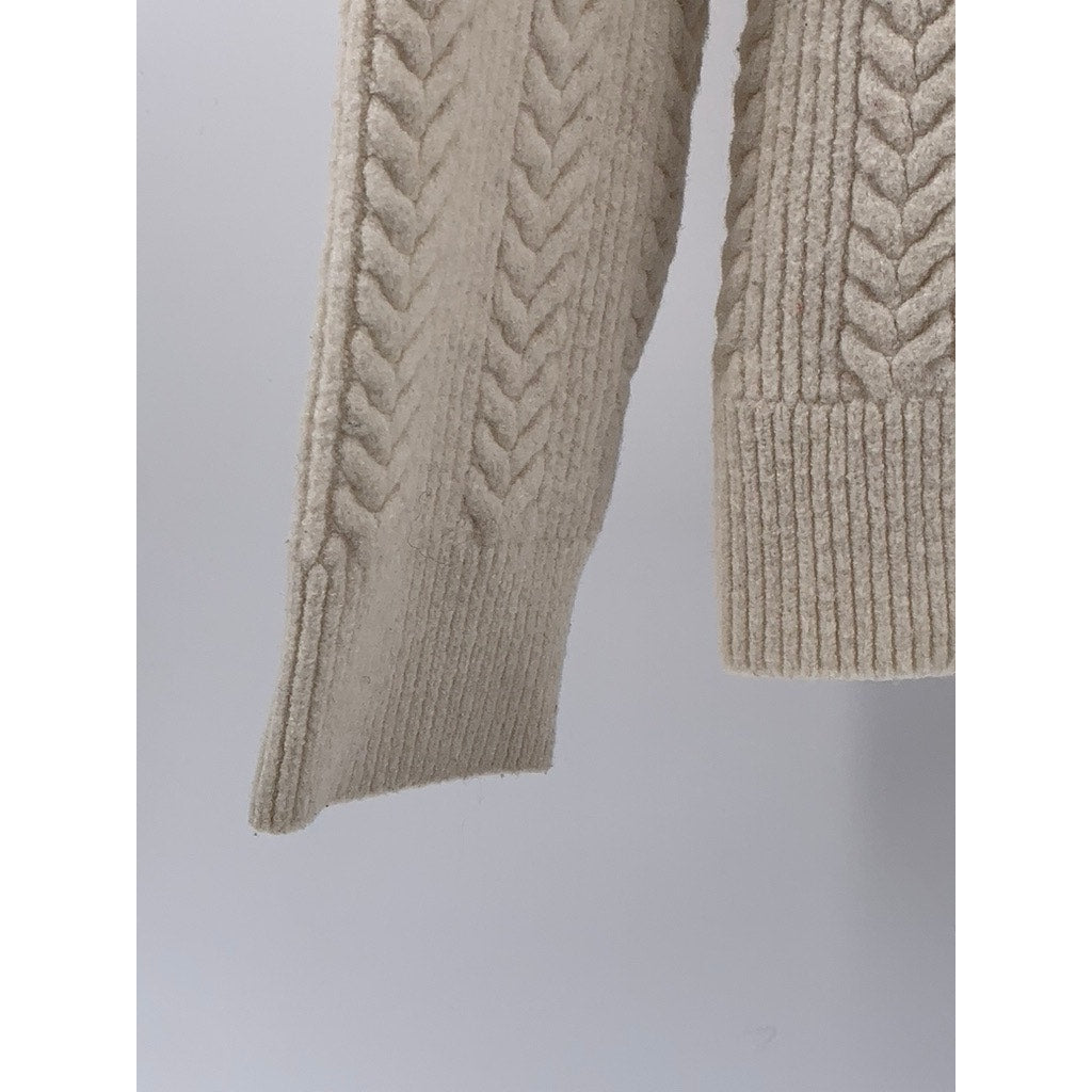 MNG MANGO Women's Cream Cable Knit Pullover Turtleneck Long Sleeve Sweater SZ S