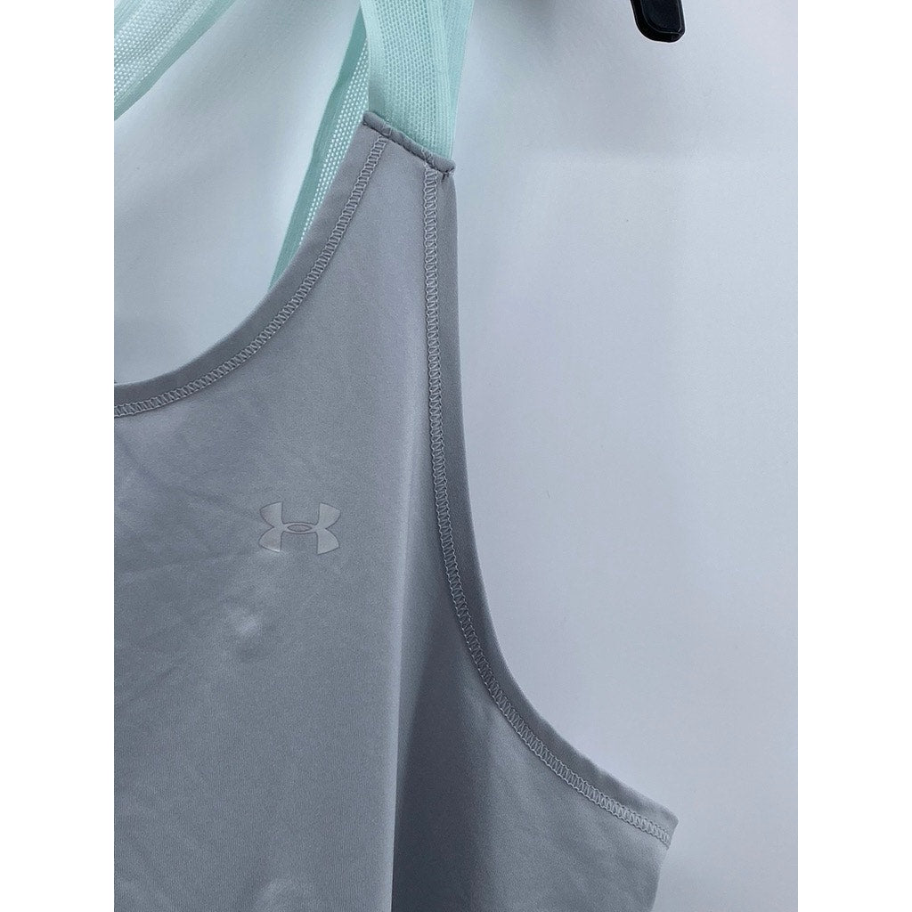 UNDER ARMOUR Women's Gray-Blue Mesh Cross-Strap Loose-Fit Tank Top SZ L