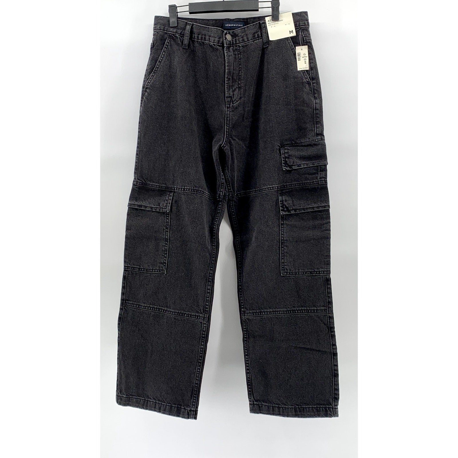 AEROPOSTALE Men's Black Straight-Leg Relaxed Denim Cargo Jean SZ M