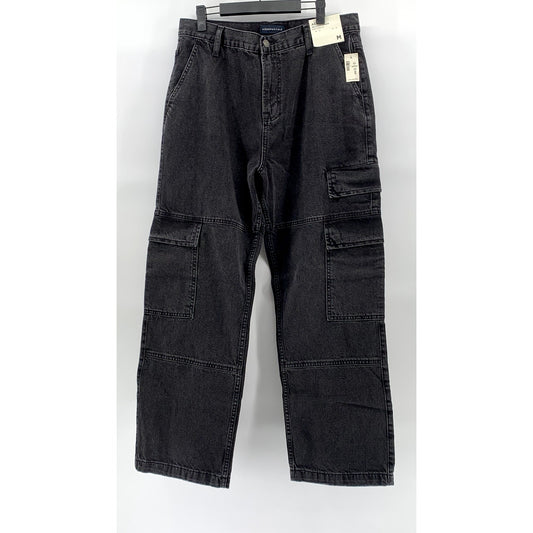 AEROPOSTALE Men's Black Straight-Leg Relaxed Denim Cargo Jean SZ M