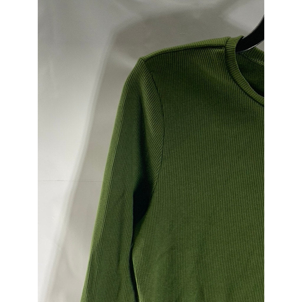 UNIVERSAL THREADS Women's Dark Green Ribbed Crewneck Long Sleeve Top SZ L