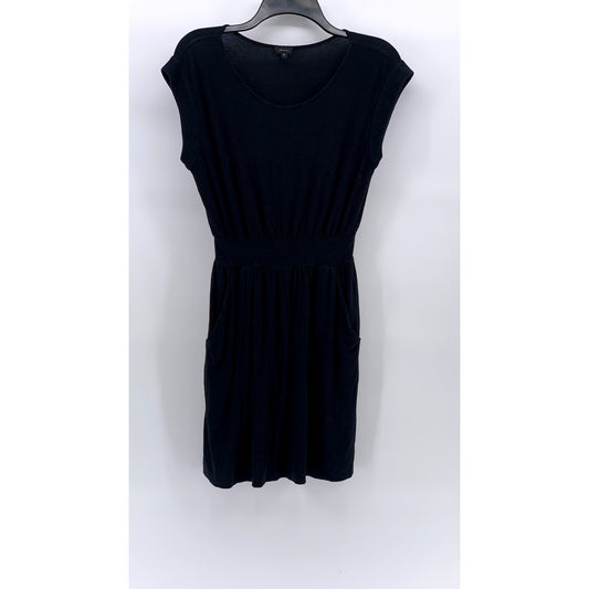 THEORY Women's Black Solid Crewneck Cap Short Sleeve Pocket Mini Dress SZ S