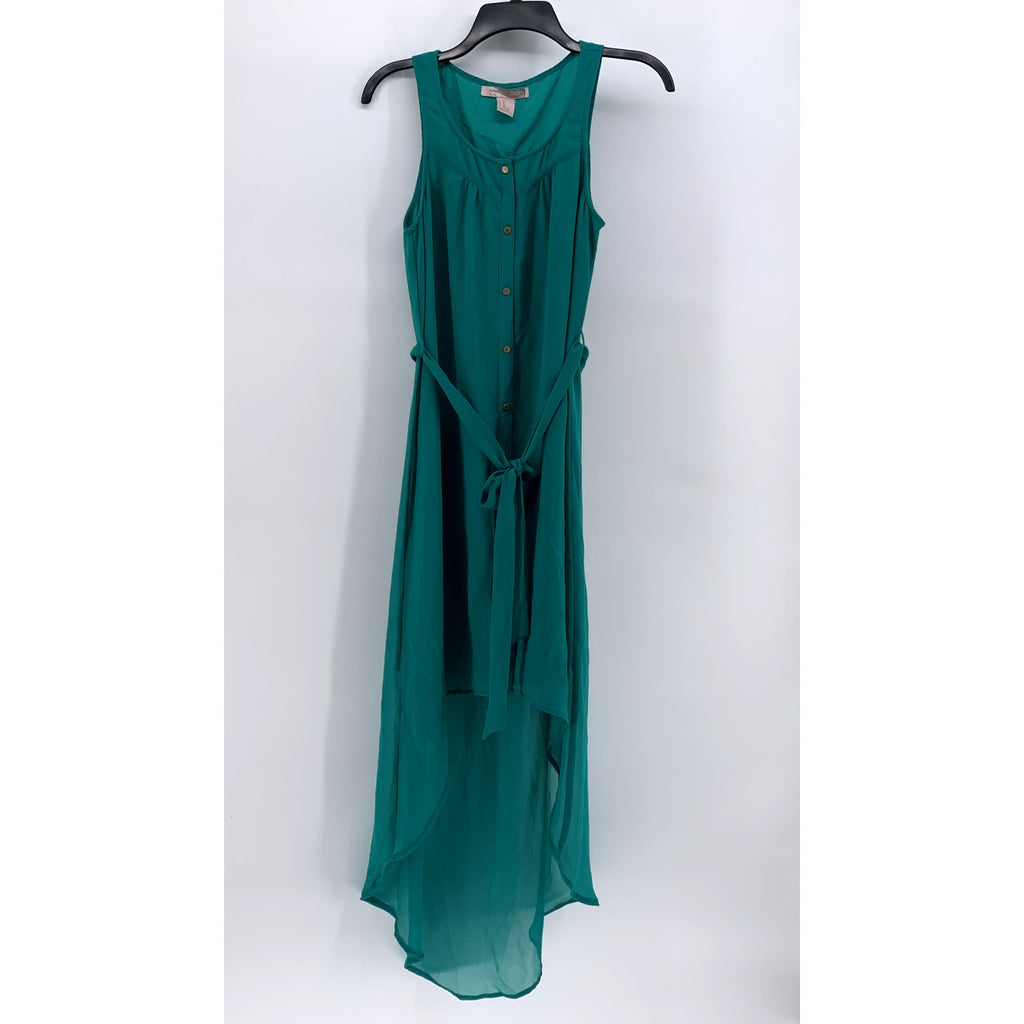 LOVE 21 Green Scoop-Neck Sleeveless Belted HI-Low Dress SZ XS