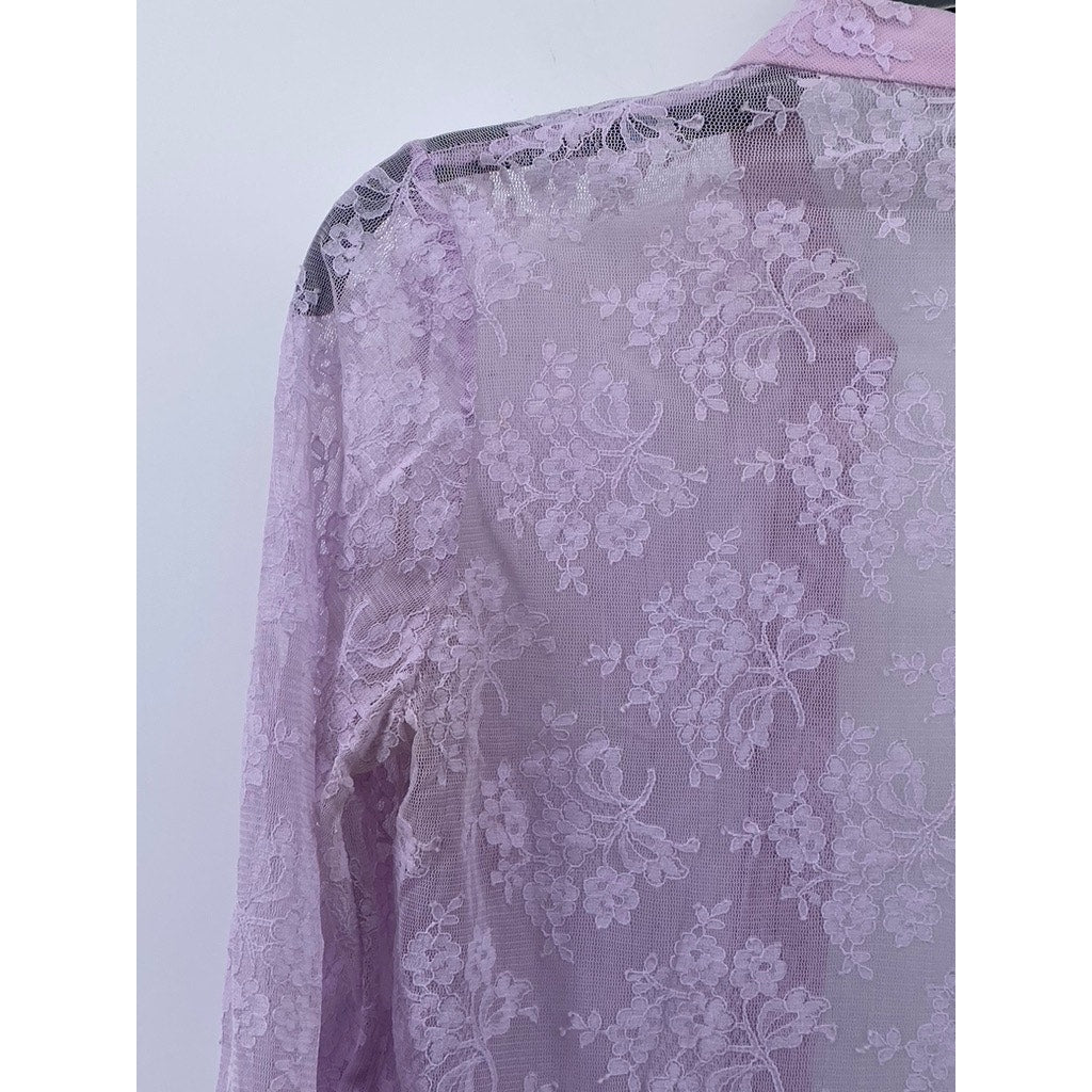 UNBRANDED Women's Lilac Floral Lace Long Sleeve Open-Front Cardigan SZ S