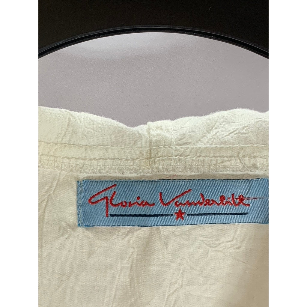 GLORIA VANDERBILT Women's Cream Button-Up Hooded Drawstring Long Sleeve Top SZ M