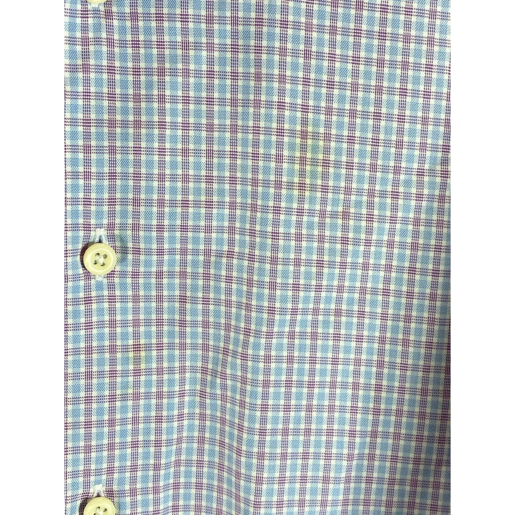 DAVID DONAHUE Men's Pink/Blue Gingham Button-Up Long Sleeve Shirt SZ 16.5 34/35