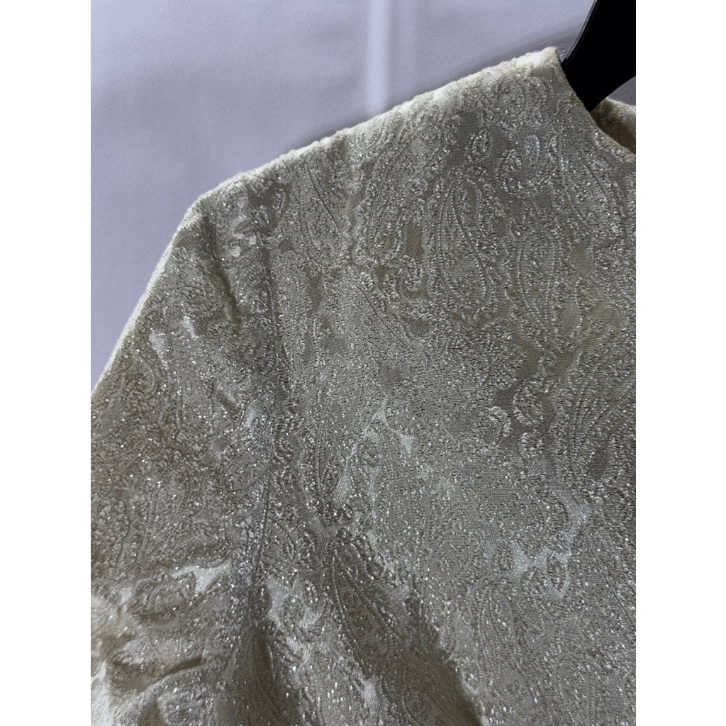 VINTAGE Women's Cream Paisley Print Bow-Closure Jacket SZ S