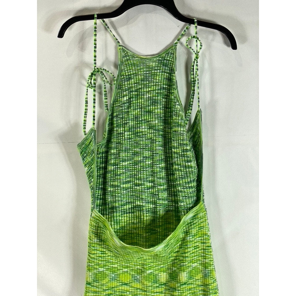 FUTURE COLLECTIVE Women's Green Ombre Knit Halter Open-Back Midi Dress SZ M