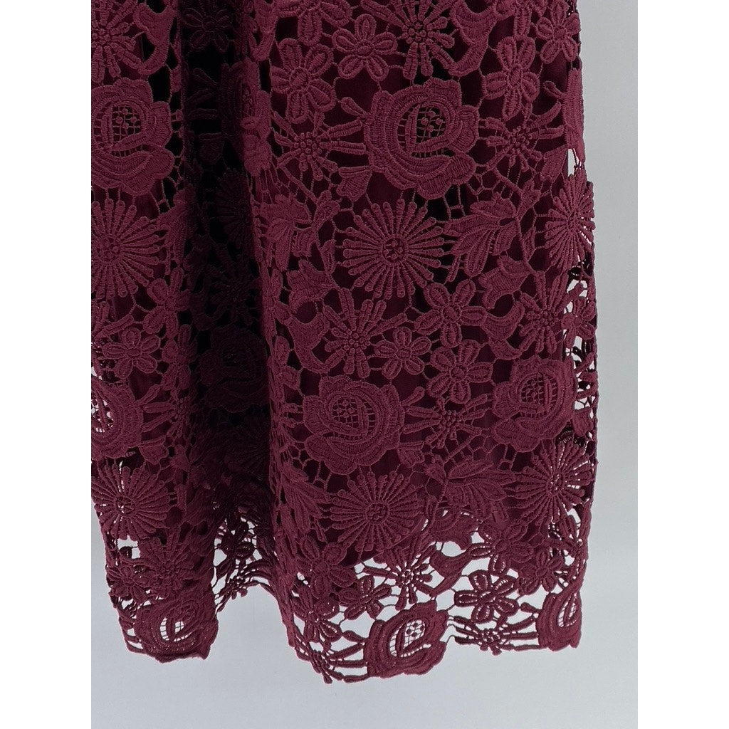 LULUS Women's Burgundy High-Neck Lace Sleeveless Mini Dress SZ M