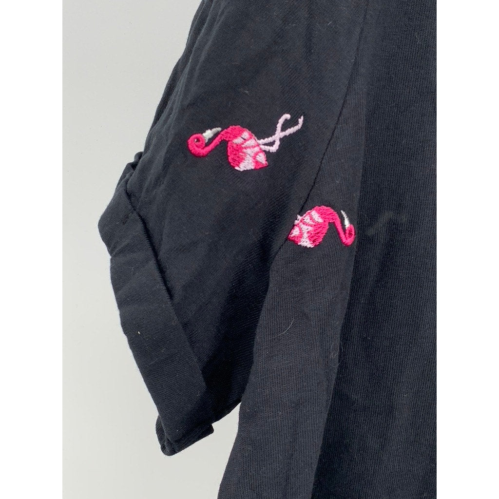 VINTAGE AMERICA Women's Black-Pink Embroidered Flamingo Top SZ XL