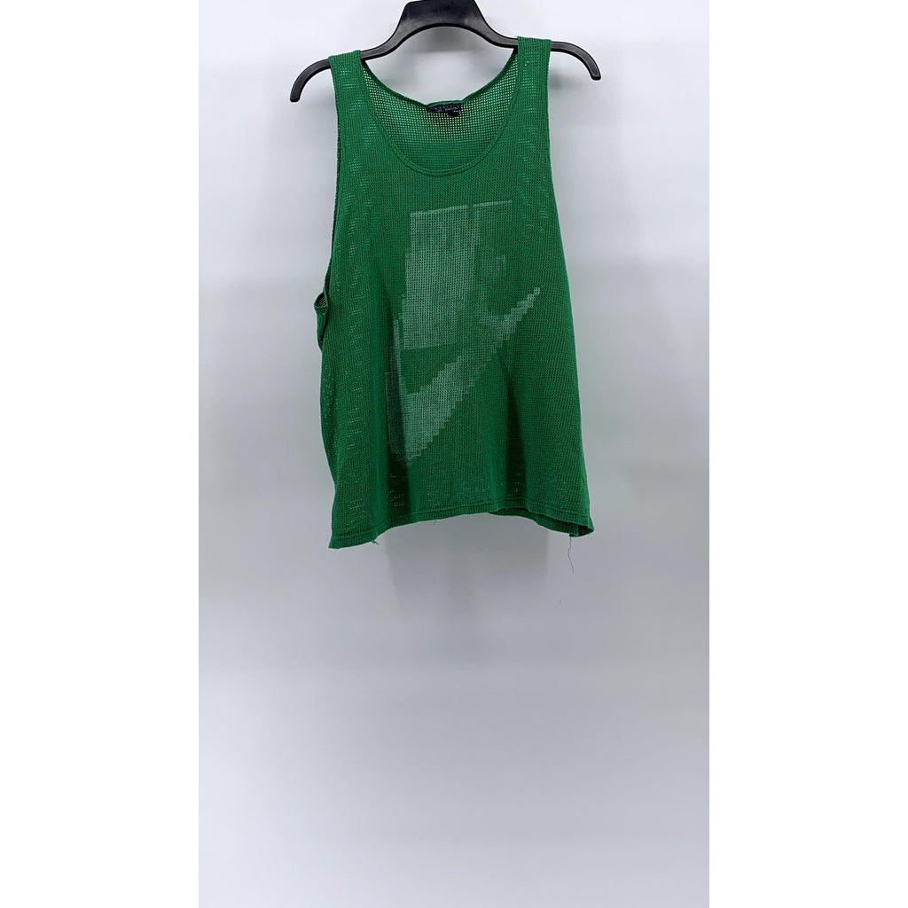 BASIC EDITIONS Women's Green Mesh Scoop-Neck Swoosh Logo Tank Top SZ L