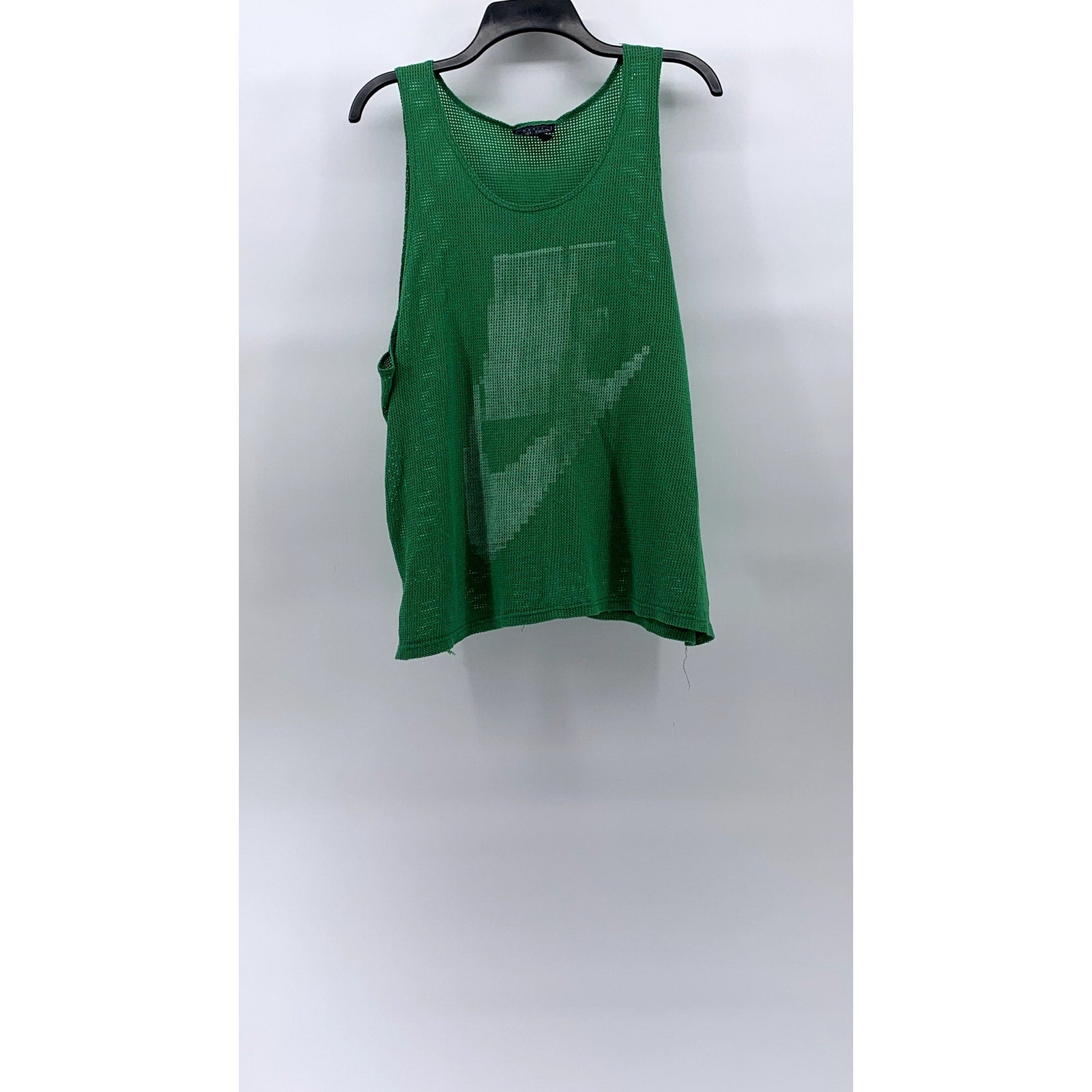 BASIC EDITIONS Women's Green Mesh Scoop-Neck Swoosh Logo Tank Top SZ L
