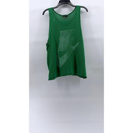 BASIC EDITIONS Women's Green Mesh Scoop-Neck Swoosh Logo Tank Top SZ L