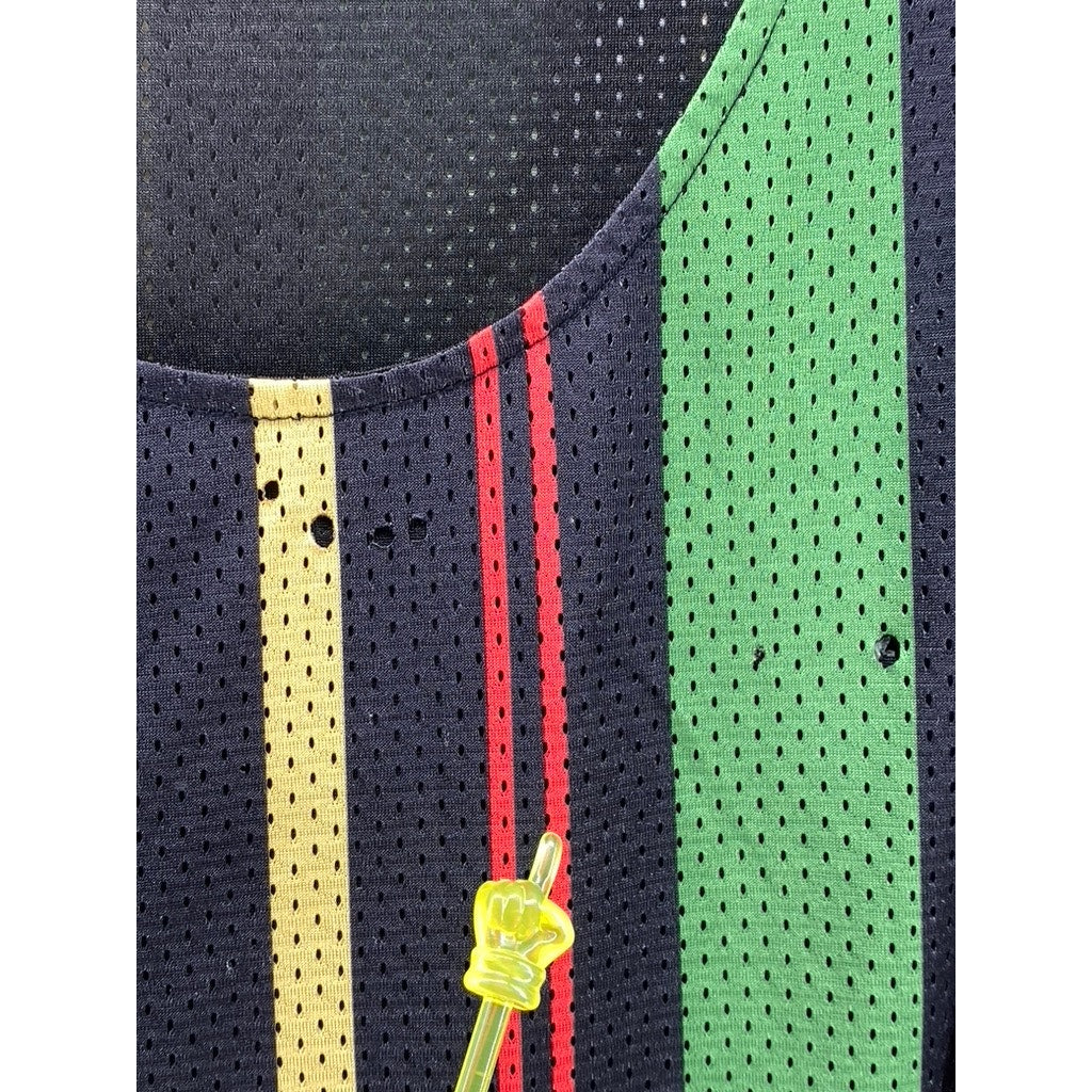 URBAN OUTFITTERS Men's Black-Multicolor Mesh Scoop-Neck Striped Tank SZ M