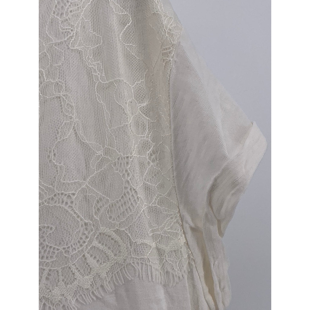 SONOMA GOODS FOR LIFE Women's Off-White Lace Trim Short Sleeve Top SZ L