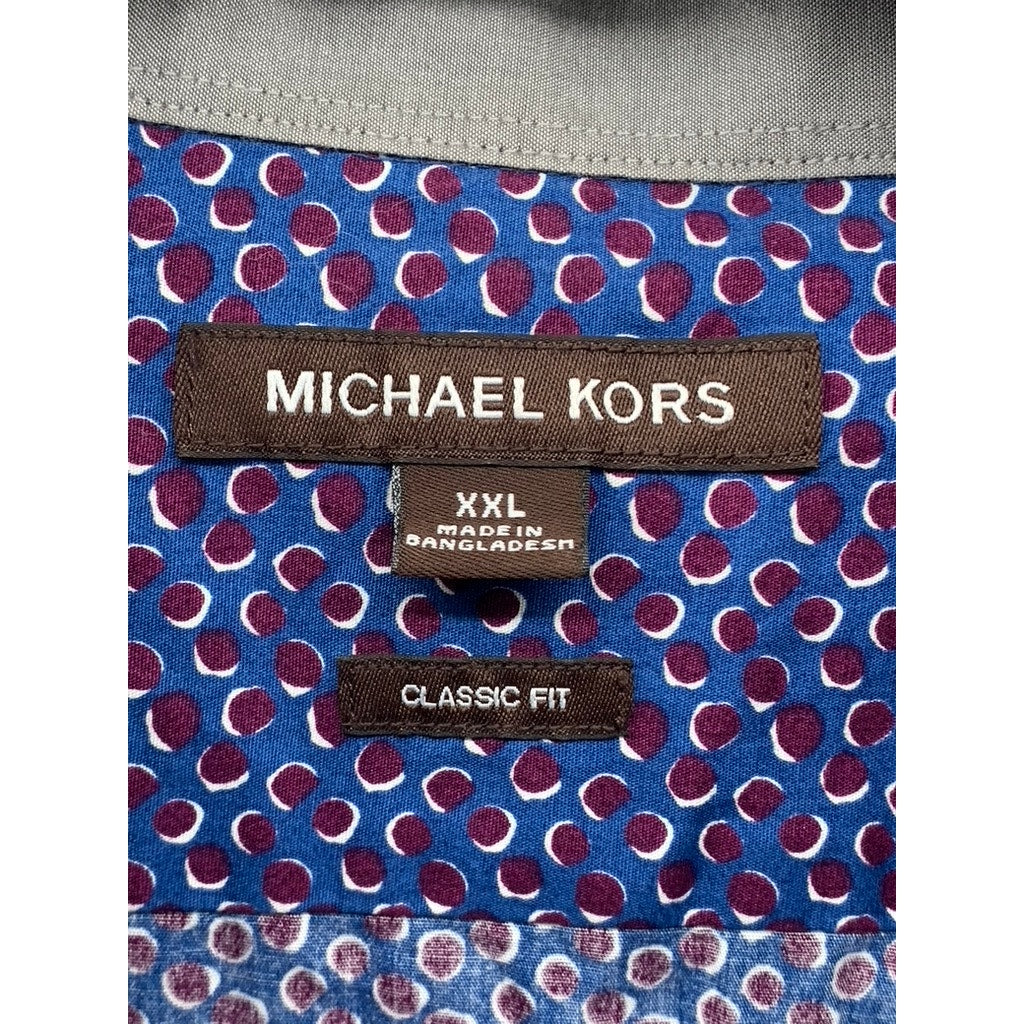 MICHAEL KORS Men's Blue Printed Classic Fit Button-Up Shirt SZ XXL