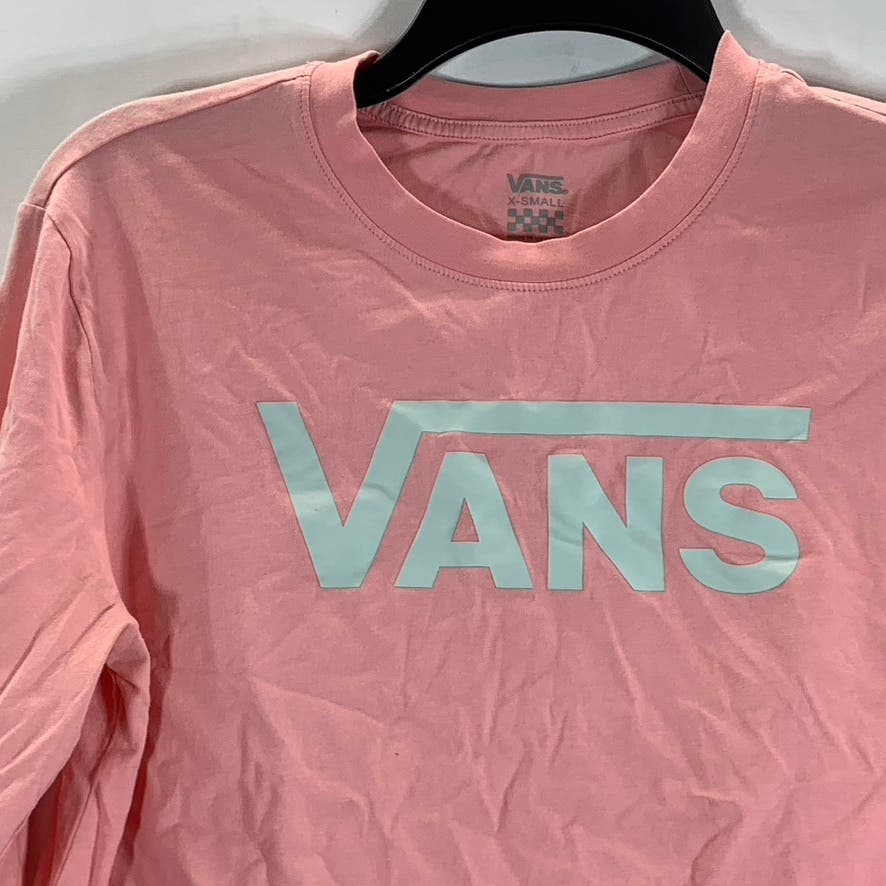 VANS Women's Salmon Pink Long Sleeve Cropped Logo T Shirt SZ XS