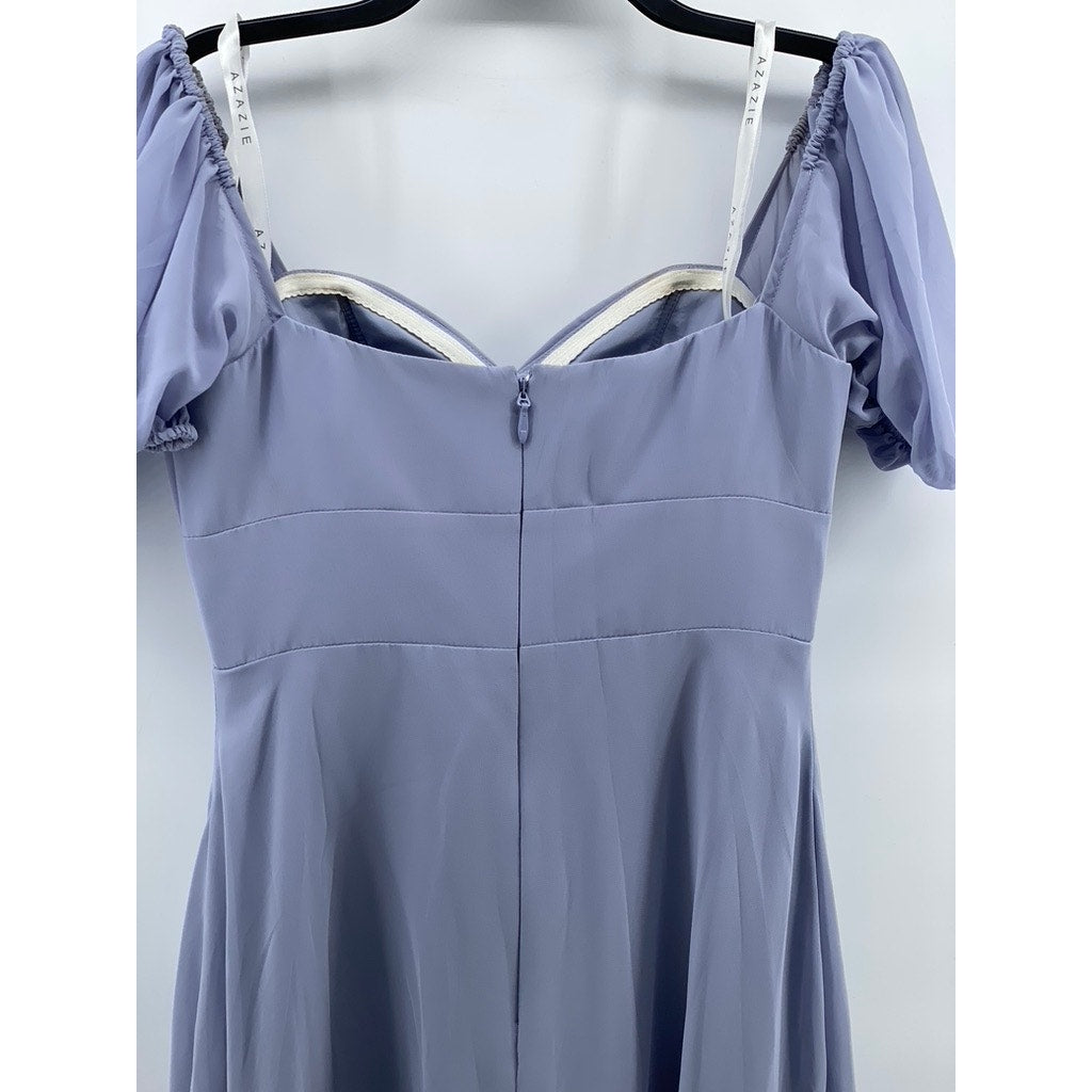 AZAZIE Women's Lilac Sweetheart Neck Short Puff-Sleeve Ruffle-Hem Dress SZ A8
