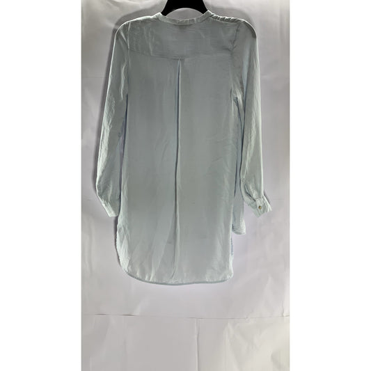 H&M Women's Light Blue Hi-Low Button-Up Long Sleeve Tunic Top SZ 2